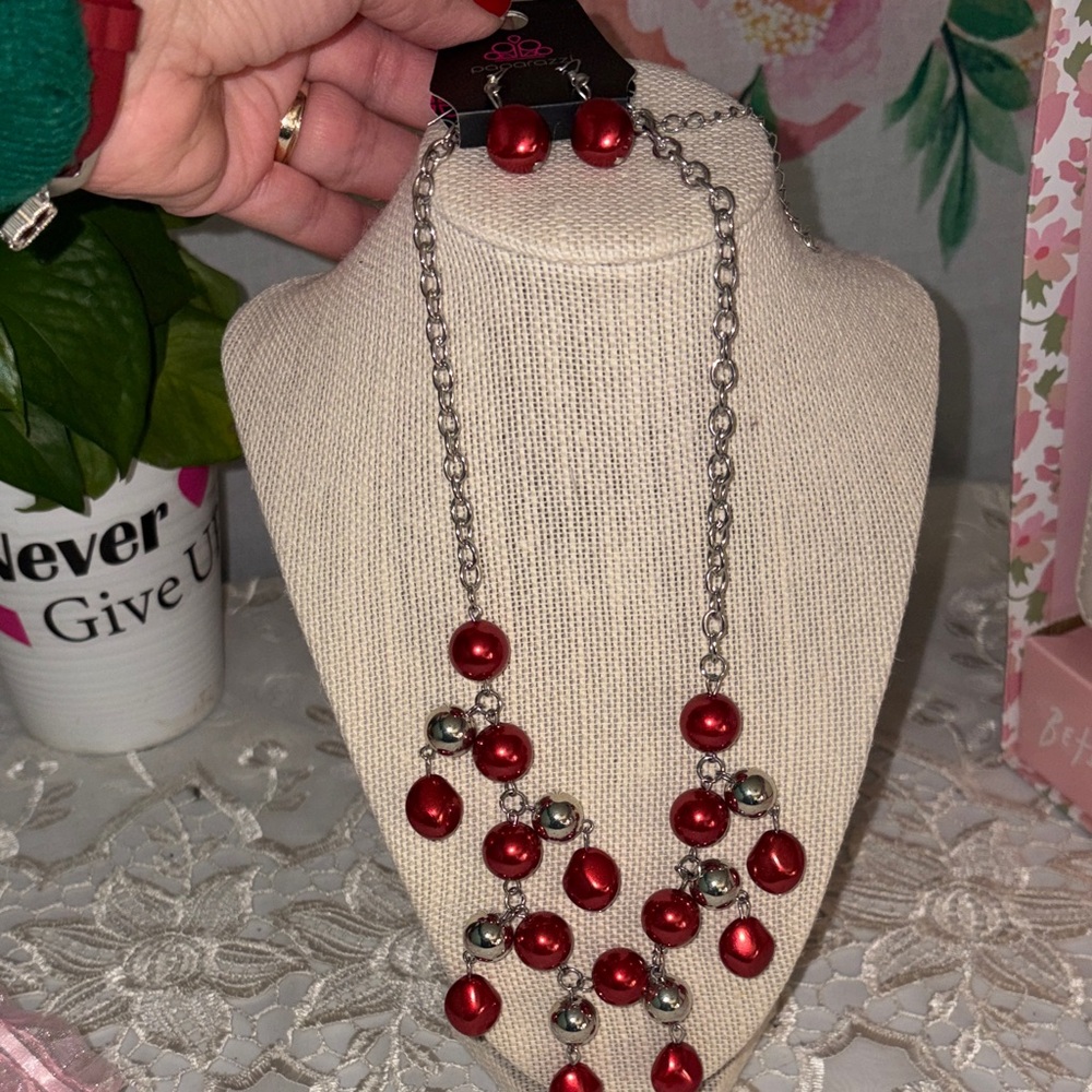 Paparazzi Red and Silver Beaded Necklace